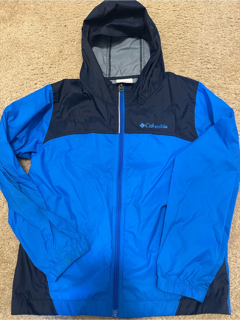 Columbia Kids Blue and Navy Hooded Rain Jacket